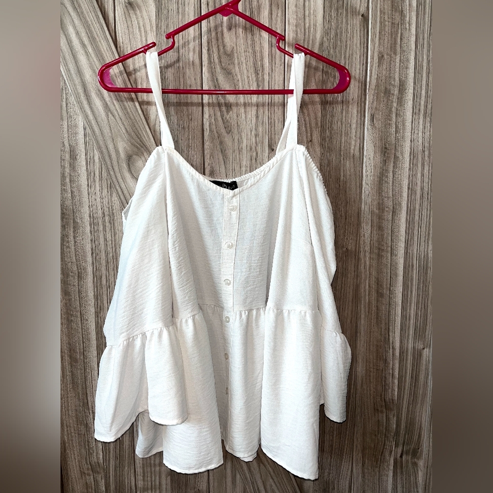 White Tiered Button Front Blouse, Fred David, Size 1X
